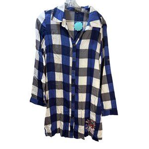 Ole Miss Rebels Blue & White Plaid Button-Up Shirt Medium By Gameday Couture